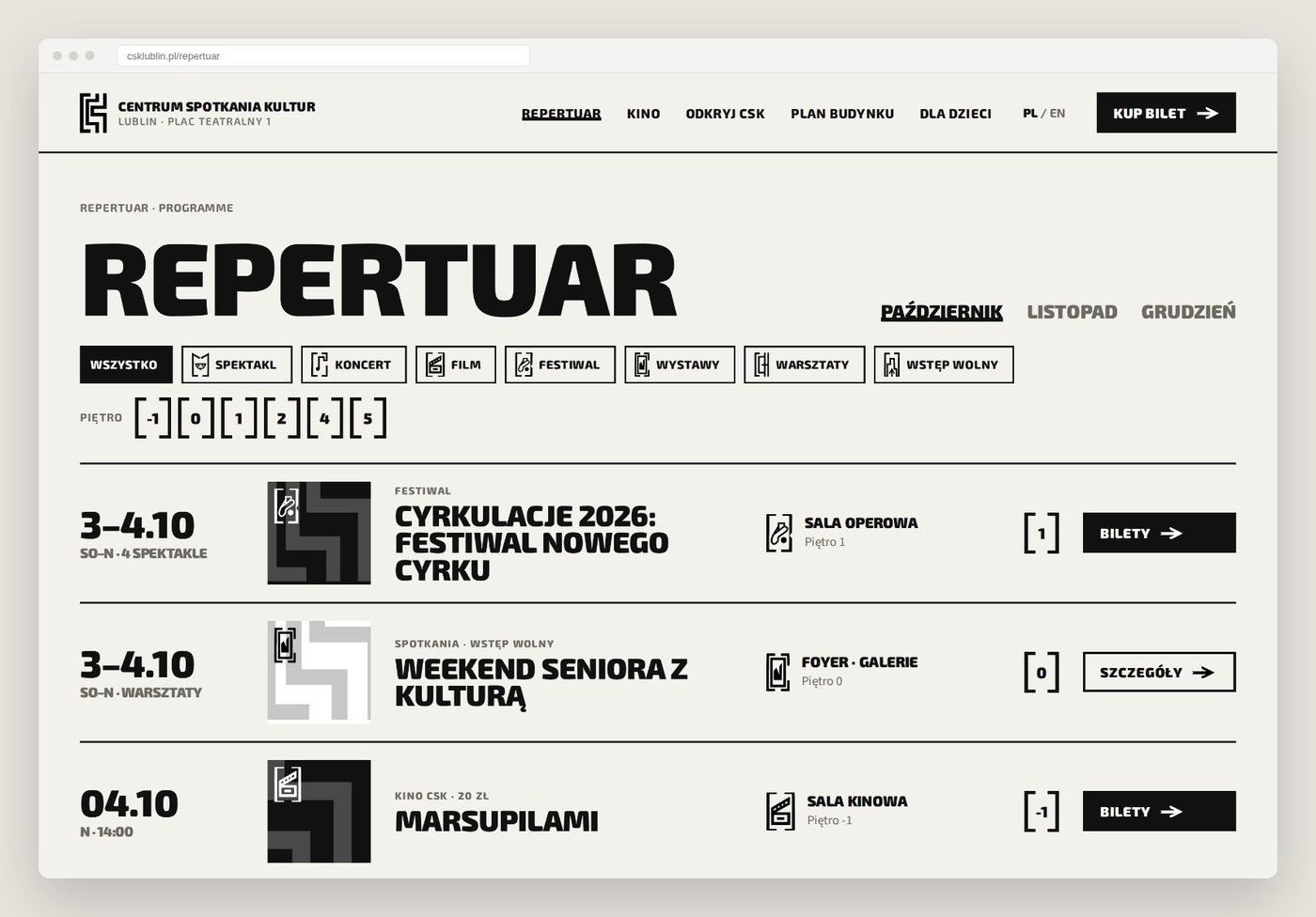 Repertuar z filtrem pięter